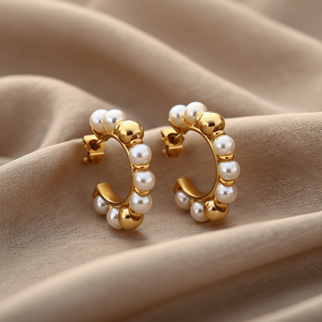 Argolas Pequenas com Pérolas em Ouro 19kl (1.8cm) - Loja do Ouro