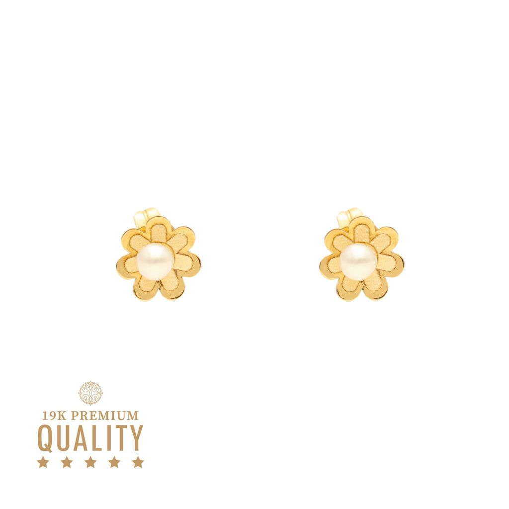 Brincos Flor em Ouro 19kl com Pérola