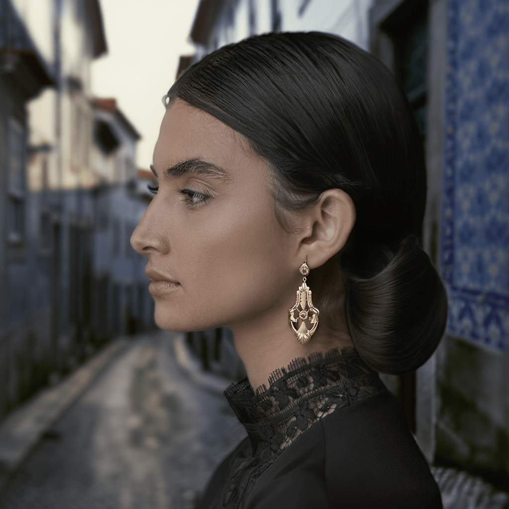 Brincos Alfama em Prata Dourada (7.6cm) - Loja do Ouro