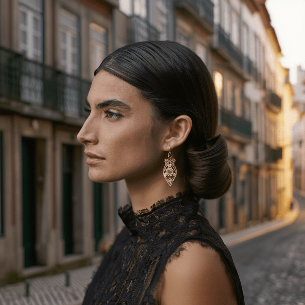 Brincos Amália em Prata Dourada (6cm) - Loja do Ouro