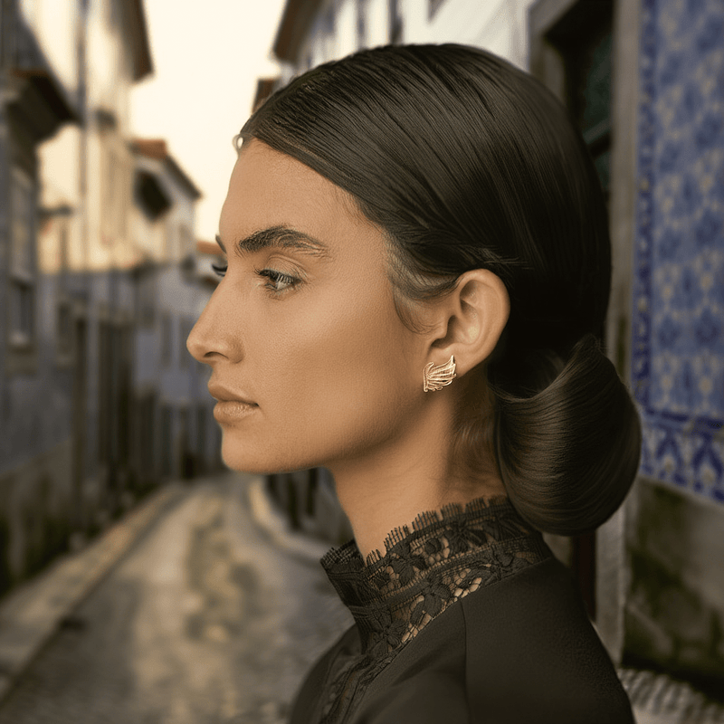 Brincos Amor com Fé em Prata Dourada (1.7cm) - Loja do Ouro