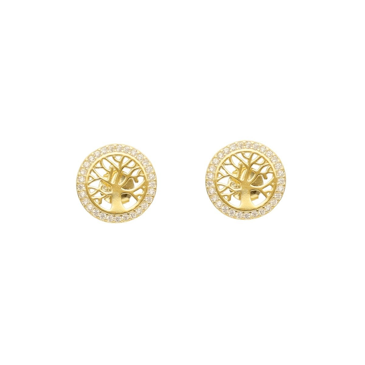 Brincos Arvore da Vida em Prata Dourada com Zirconias - Loja do Ouro