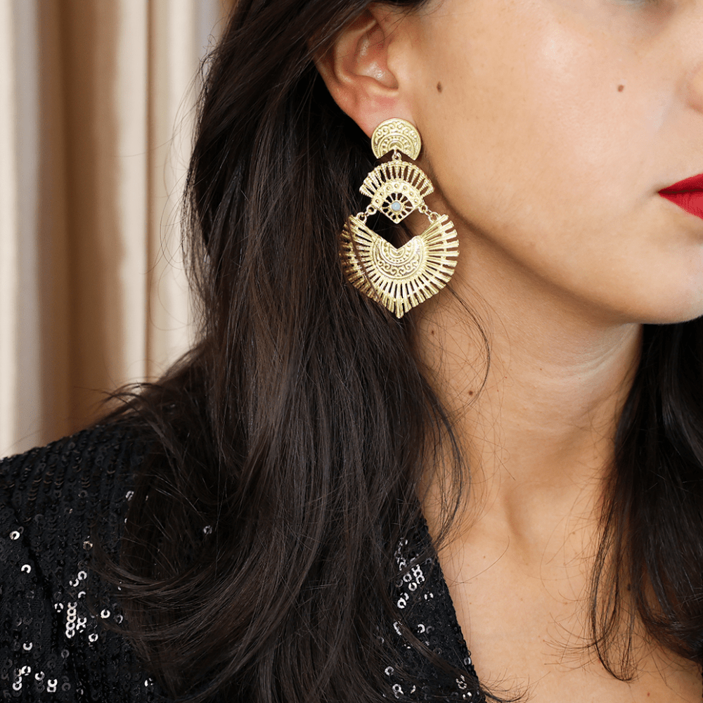 Pendientes Aurora en plata dorada y perla aqua - Gold Store Premium