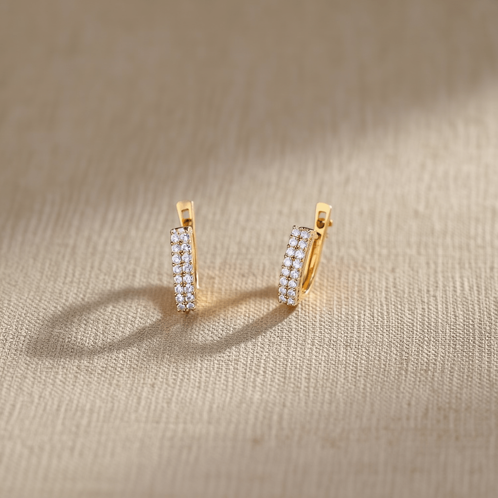 Brincos Bicolor em Ouro 19kl com Zircónias (1.5cm) - Loja do Ouro