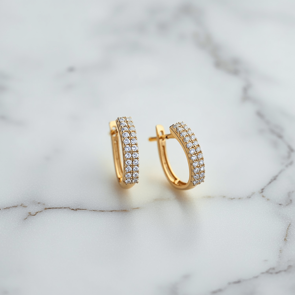 Brincos Bicolor em Ouro 19kl com Zircónias (1.5cm) - Loja do Ouro