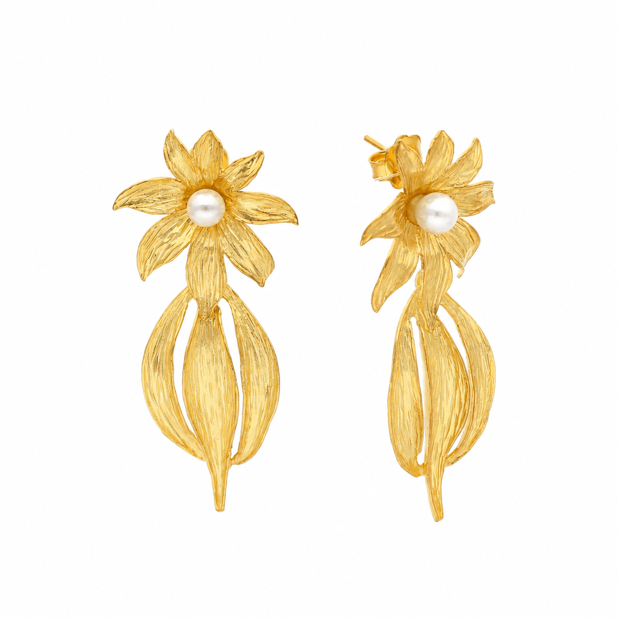 Brincos Bloom em Prata Dourada (5.5cm) - Loja do Ouro