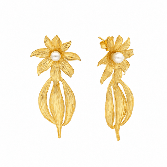 Brincos Bloom em Prata Dourada (5.5cm) - Loja do Ouro