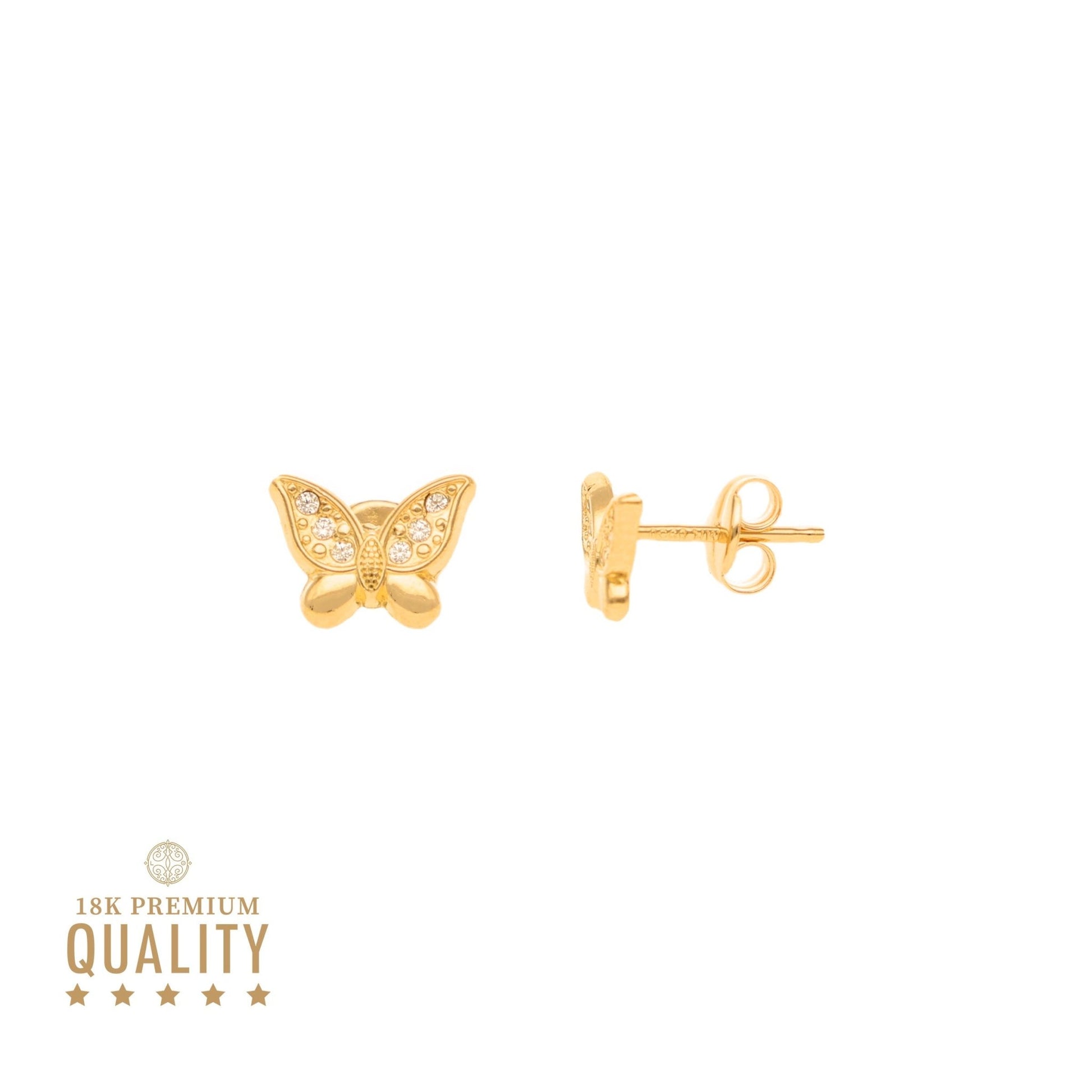 Brincos Borboleta em Ouro 18kl com Zircónias - Loja do Ouro