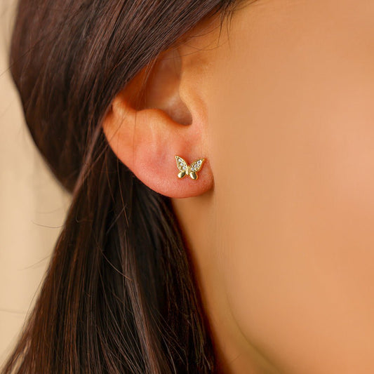 Brincos Borboleta em Ouro 18kl com Zircónias - Loja do Ouro