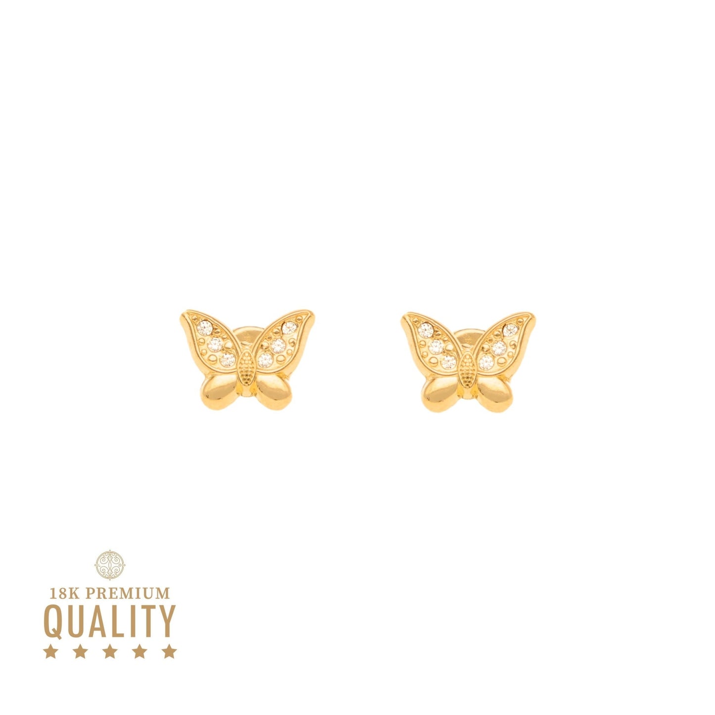 Brincos Borboleta em Ouro 18kl com Zircónias - Loja do Ouro