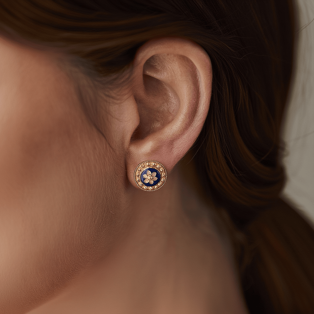 Brincos Caramujo com Esmalte Azul em Ouro 19kl (1.2cm) - Loja do Ouro