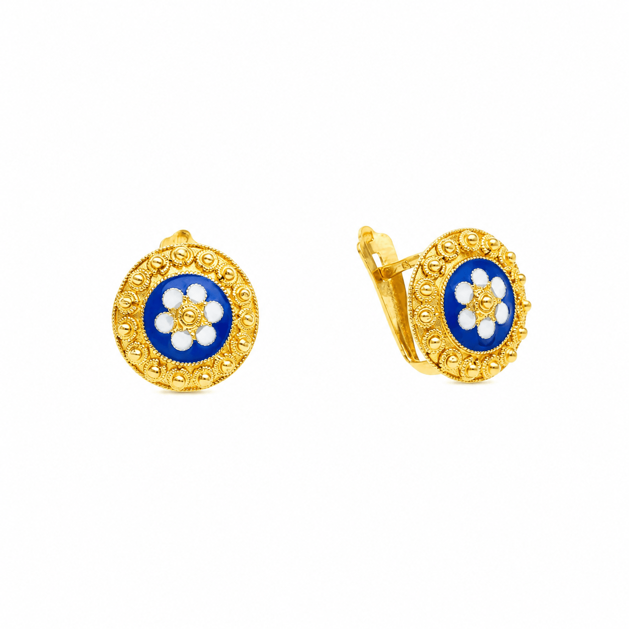 Brincos Caramujo com Esmalte Azul em Ouro 19kl (1.2cm) - Loja do Ouro