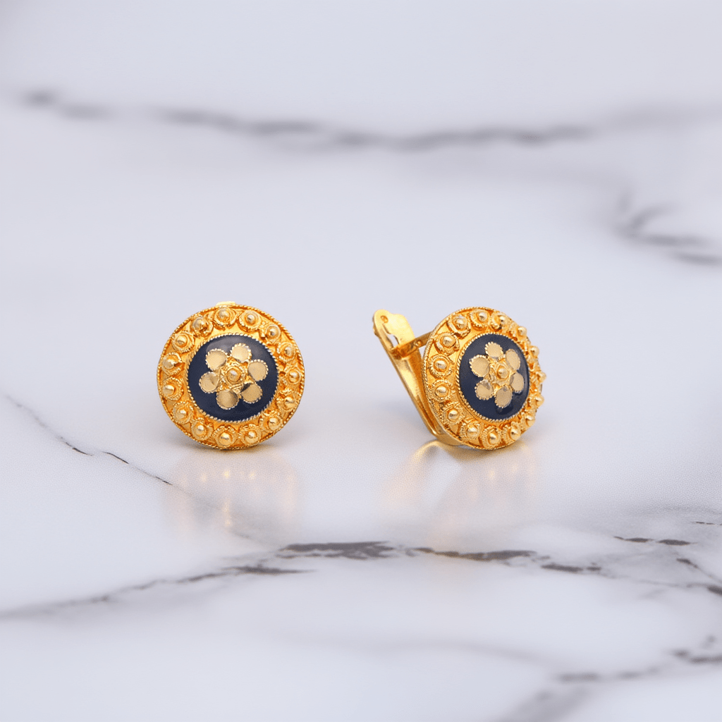 Brincos Caramujo com Esmalte Azul em Ouro 19kl (1.2cm) - Loja do Ouro