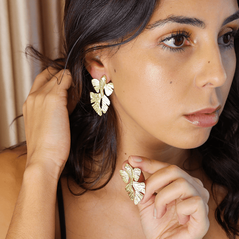 Brincos Carpa Koi em Prata Dourada - Loja do Ouro