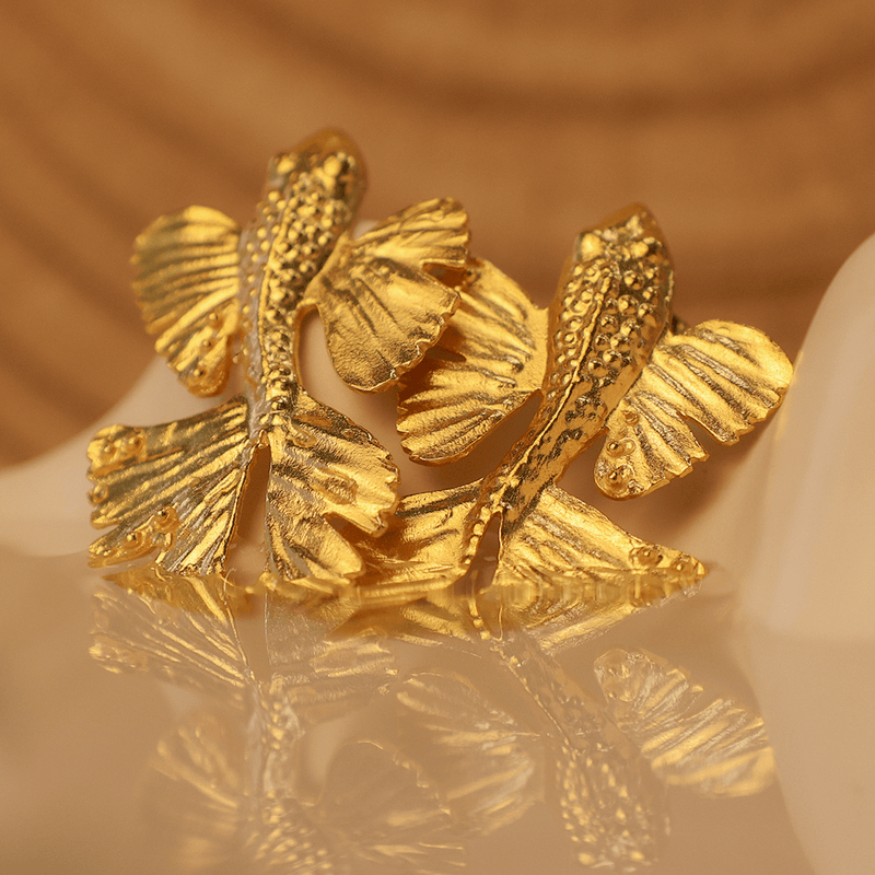 Brincos Carpa Koi em Prata Dourada - Loja do Ouro