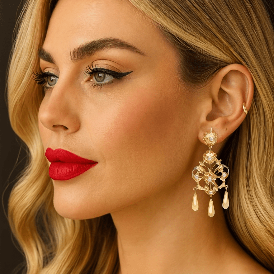 Brincos Celestia em Prata Dourada e Pérola Branca - Loja do Ouro