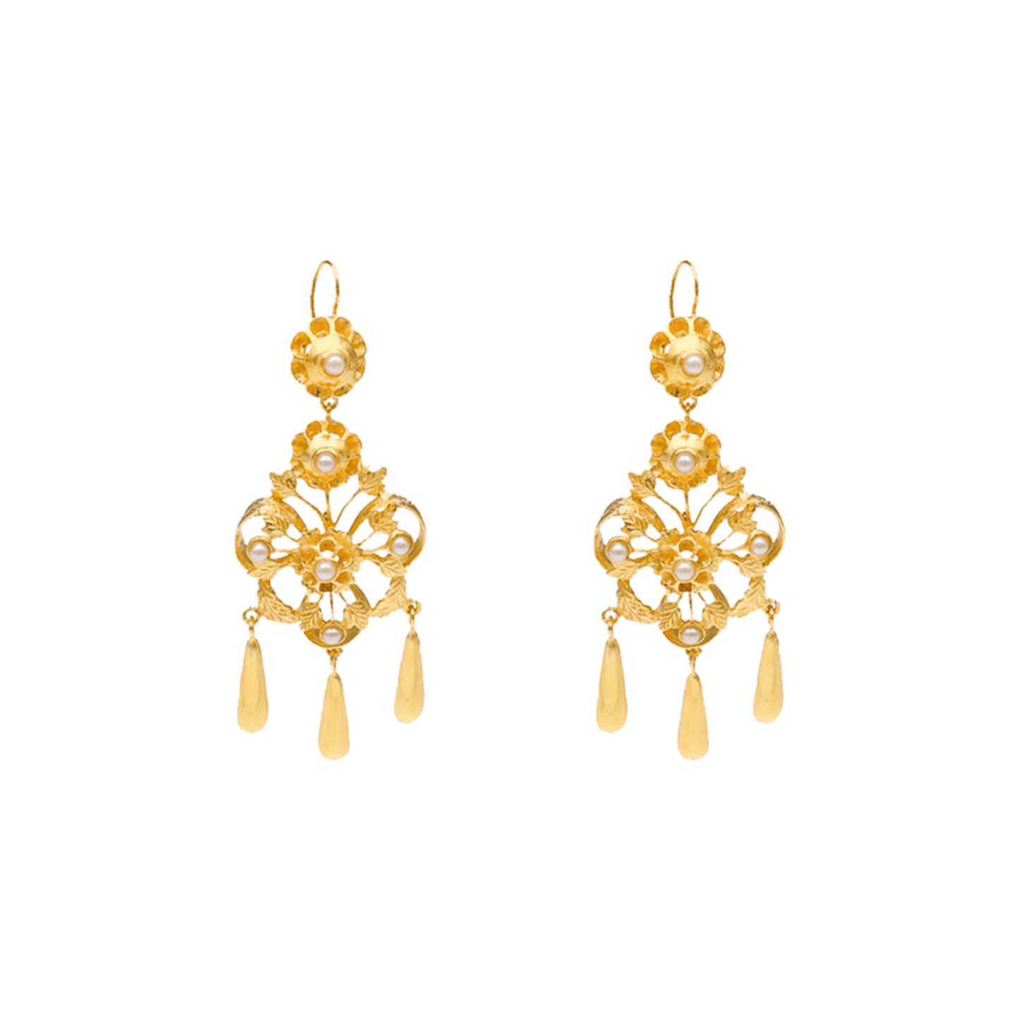 Brincos Celestia em Prata Dourada e Pérola Branca - Loja do Ouro