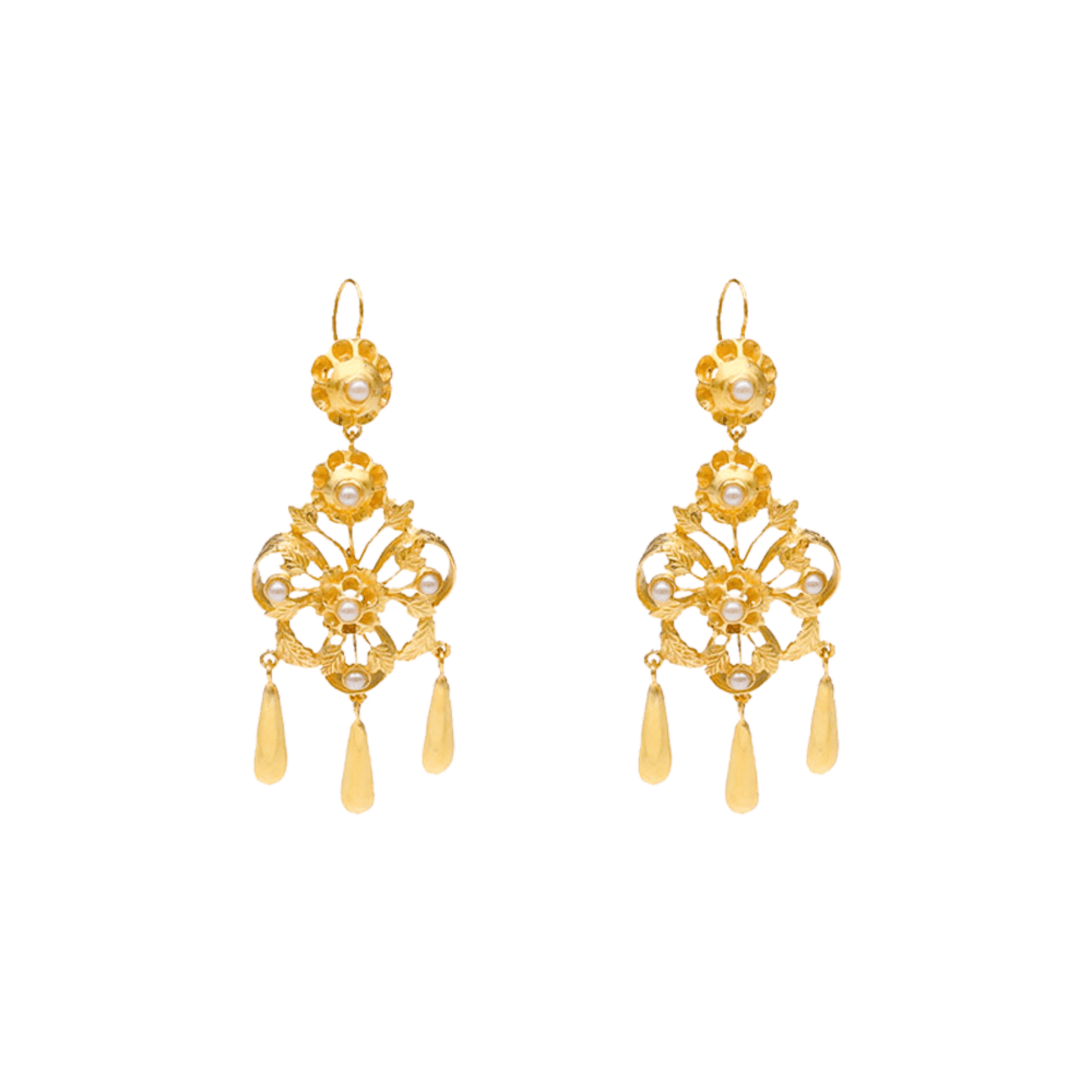 Brincos Celestia em Prata Dourada e Pérola Branca - Loja do Ouro