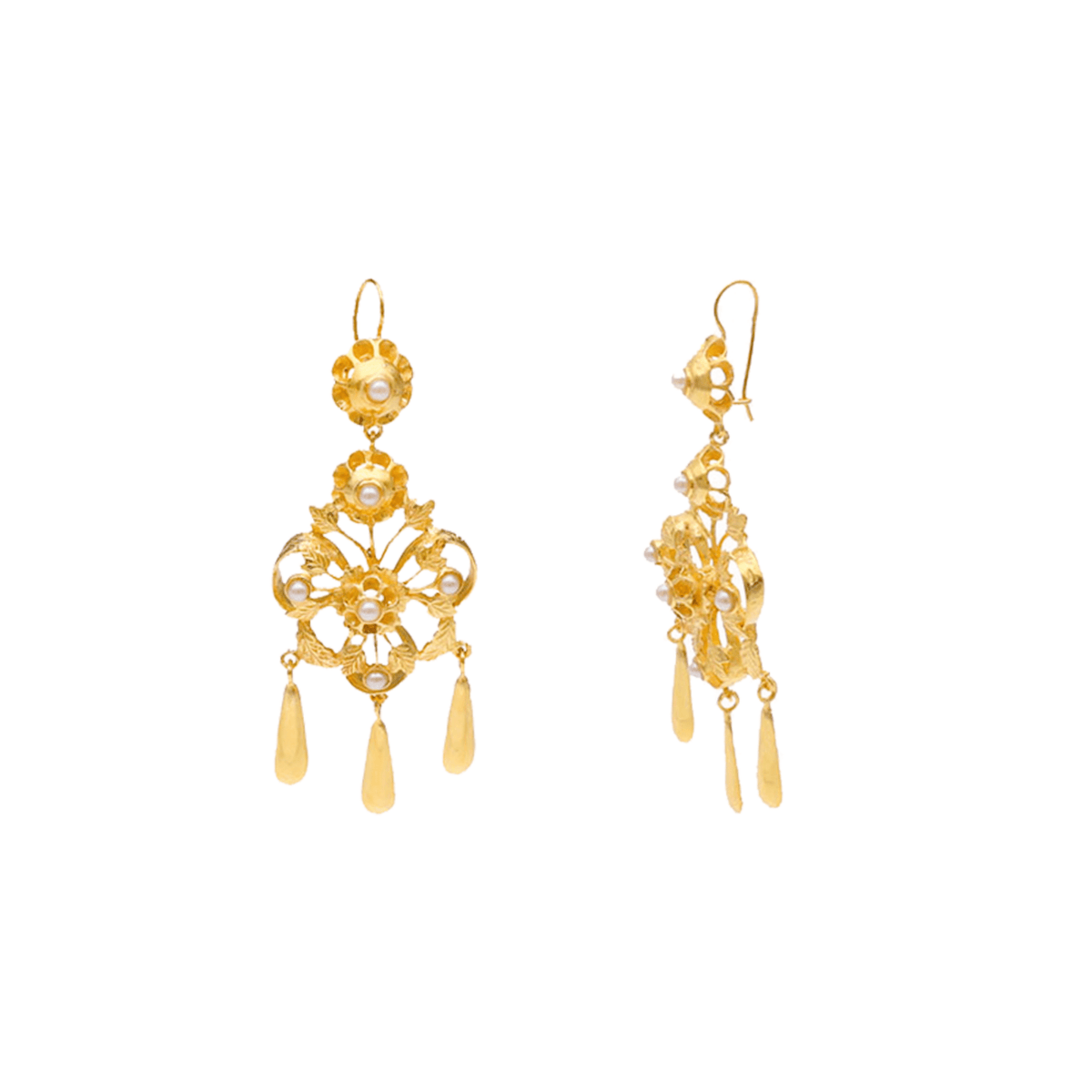 Pendientes Celestia en plata bañada en oro y perla blanca - Gold Store Premium
