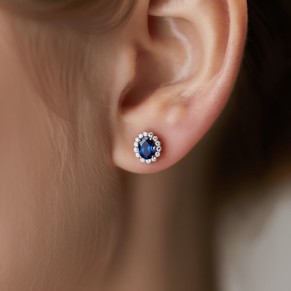 Brincos Chuveiro em Ouro 19kl com Safira e Zirconias - Loja do Ouro