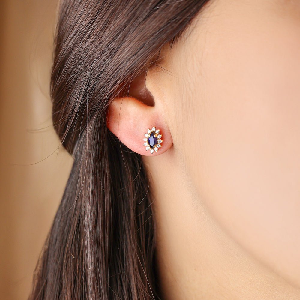 Brincos Chuveiro em Ouro 19kl com Safira e Zirconias - Loja do Ouro