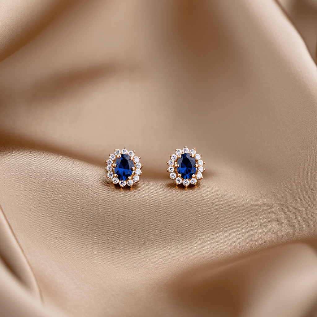 Brincos Chuveiro em Ouro 19kl com Safira e Zirconias - Loja do Ouro