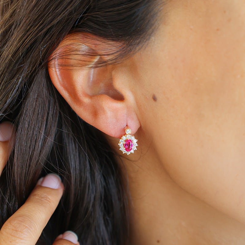 Pendientes de ducha en oro 19kl con topacio rosa y circonias - Gold Store Premium