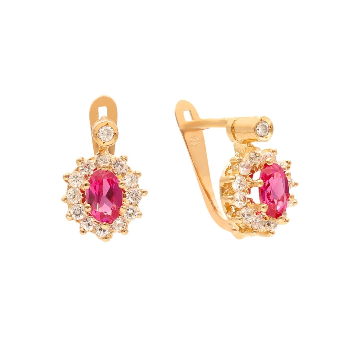 Brincos Chuveiro em Ouro 19kl com Topazio Rosa e Zirconias - Loja do Ouro