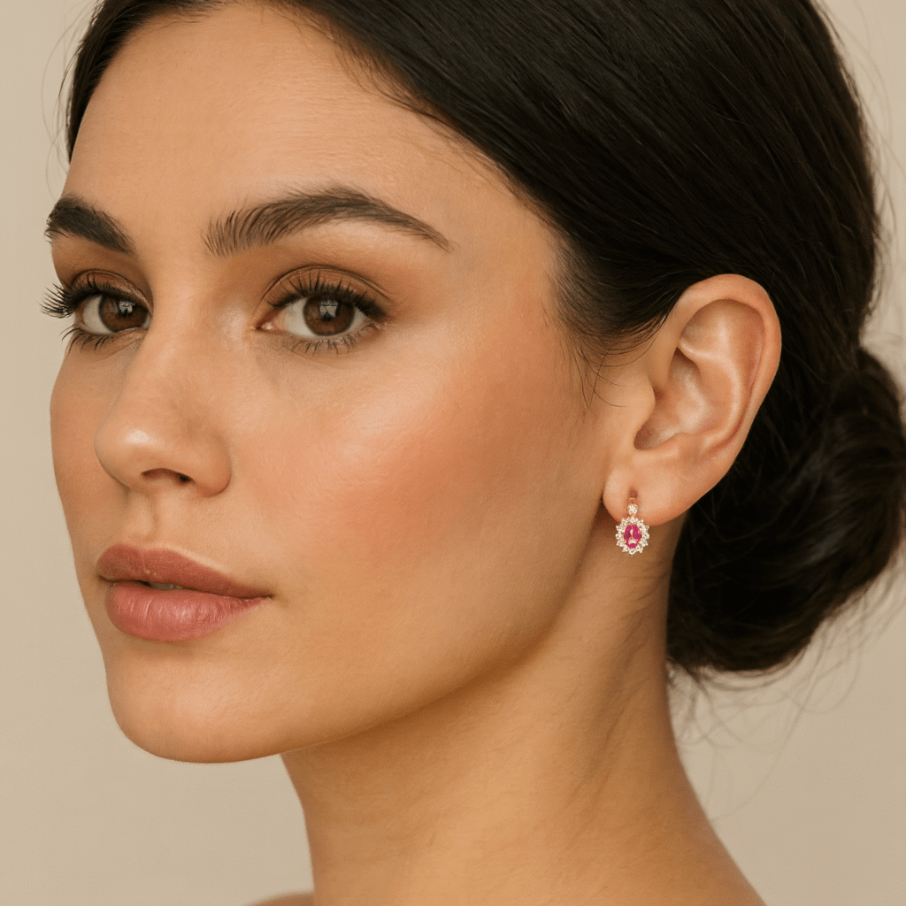 Pendientes de ducha en oro 19kl con topacio rosa y circonias - Gold Store Premium