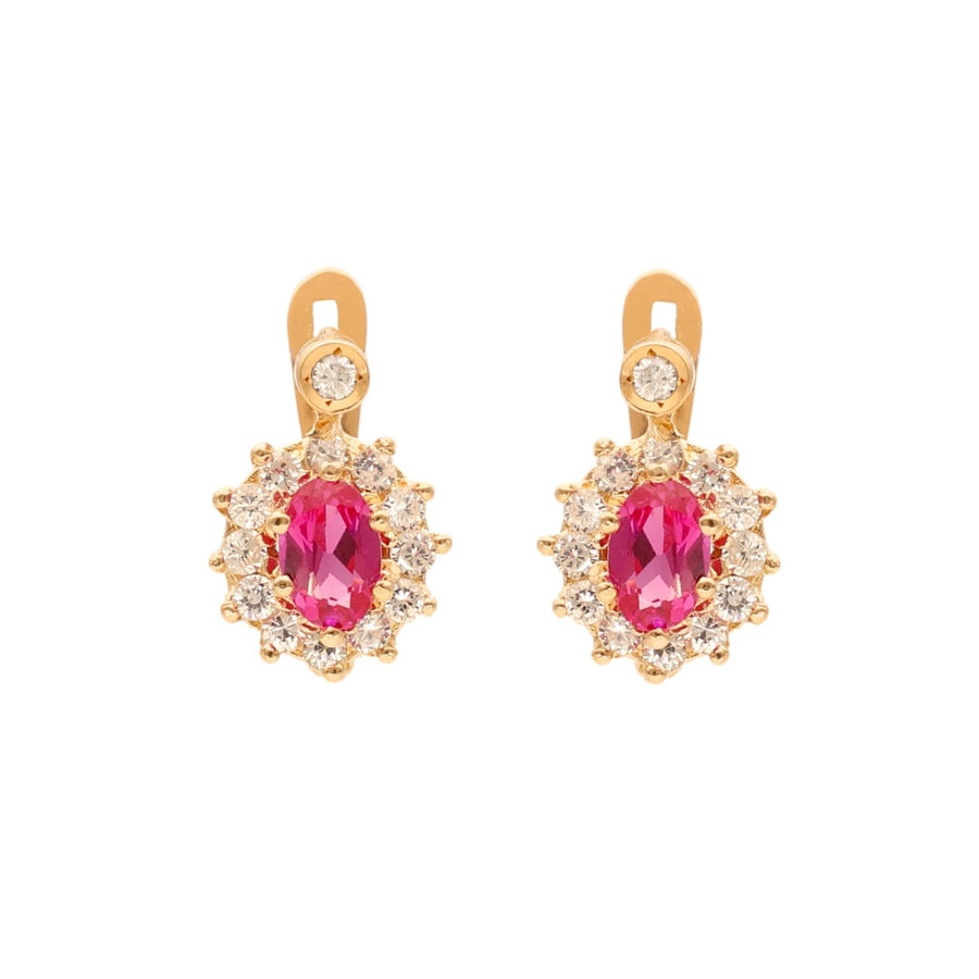 Pendientes de ducha en oro 19kl con topacio rosa y circonias - Gold Store Premium