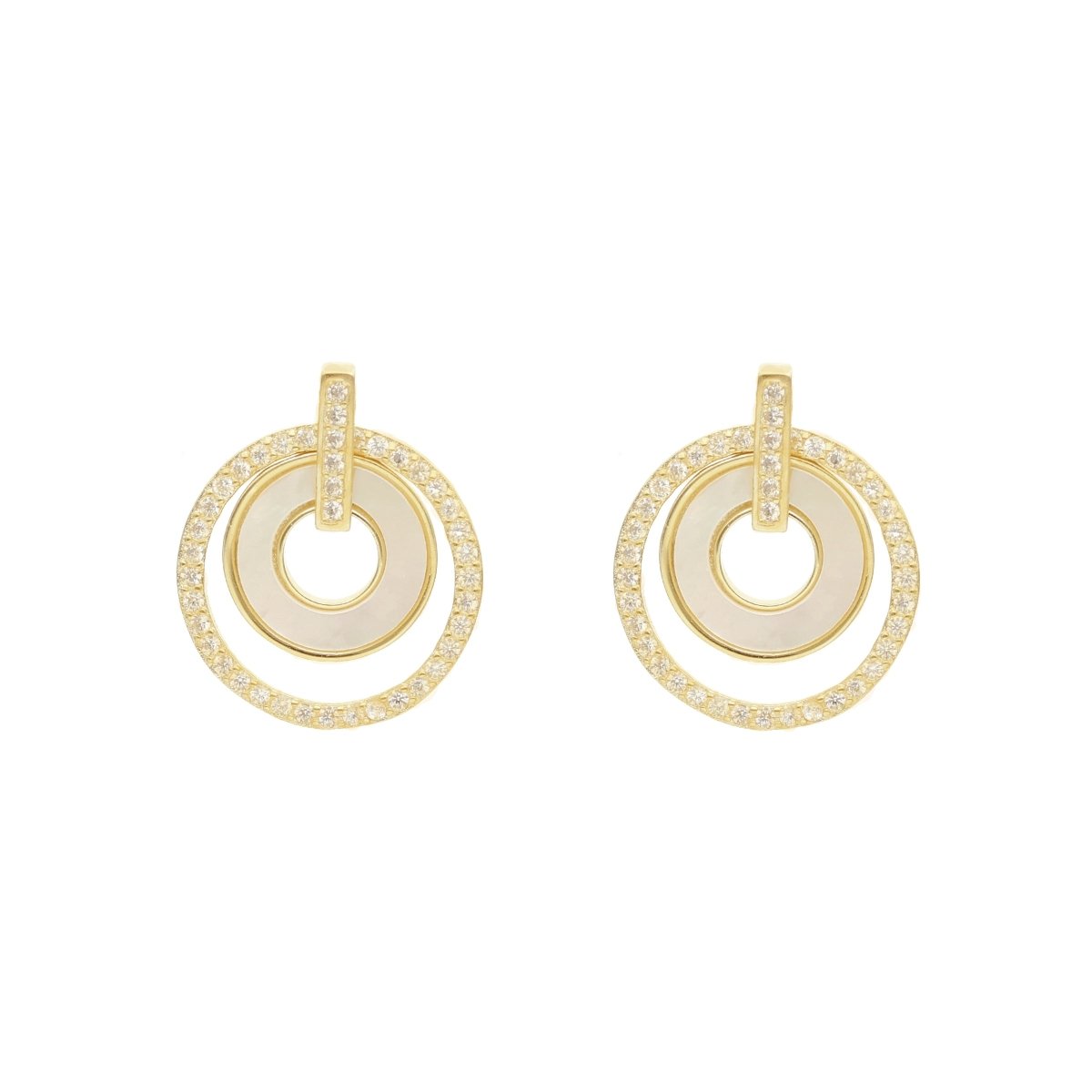 Brincos Circulo Duplo Prata com Madreperola e Zircónias - Loja do Ouro