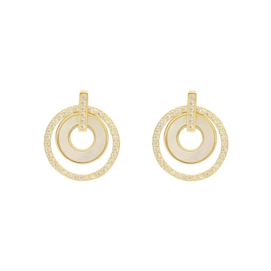 Brincos Circulo Duplo Prata com Madreperola e Zircónias - Loja do Ouro