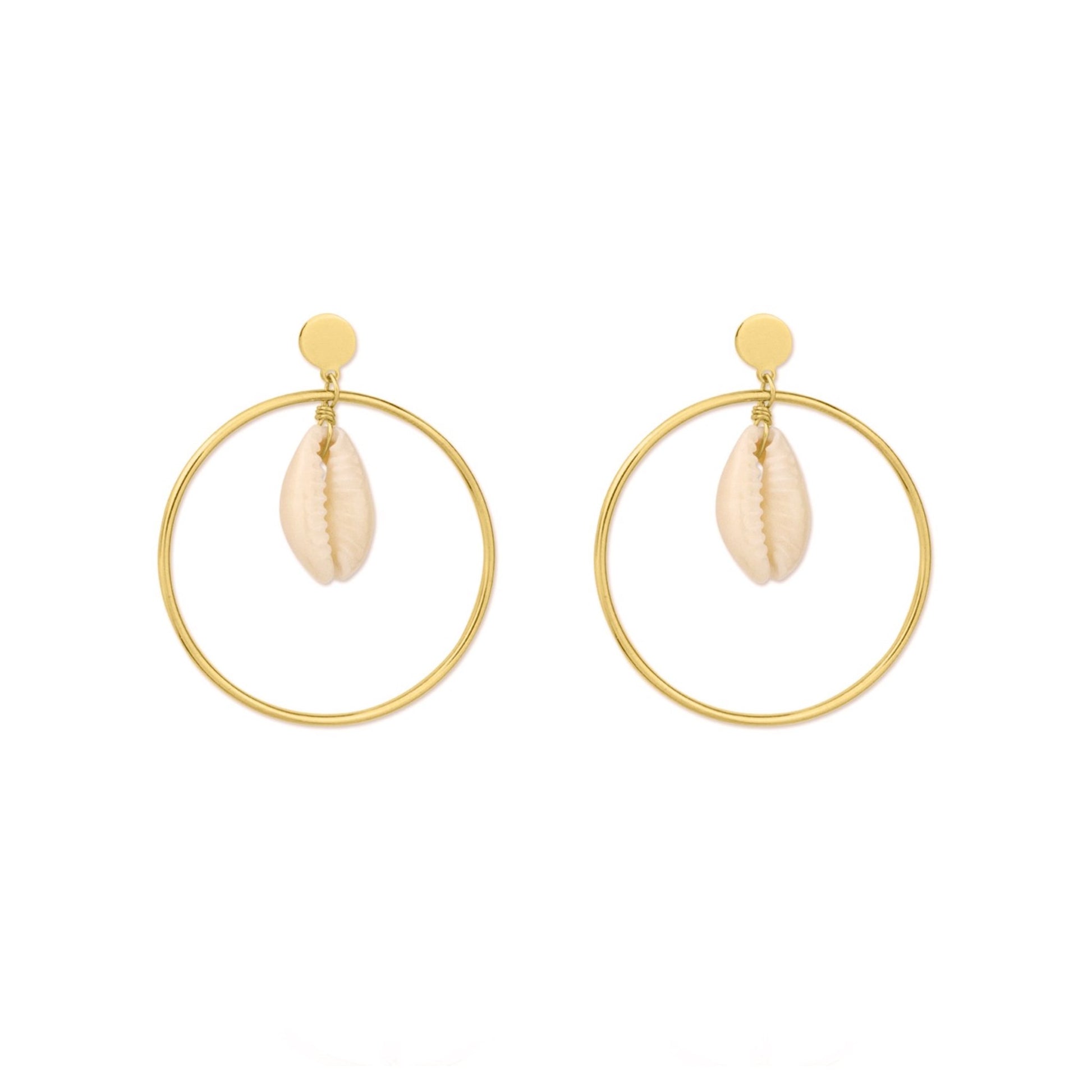 Brincos Círculo em Prata Dourada com Buzio - Loja do Ouro