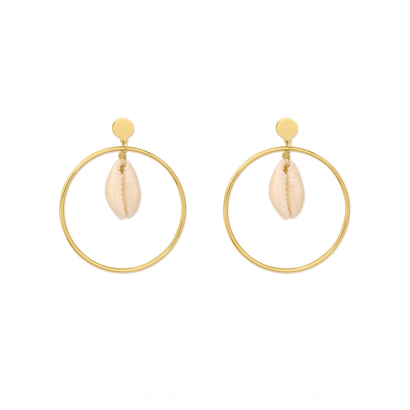 Brincos Círculo em Prata Dourada com Buzio - Loja do Ouro
