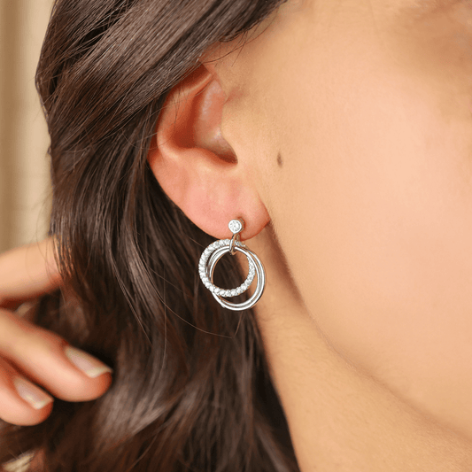 Brincos Círculos Pendentes em Prata com Zircónias - Loja do Ouro