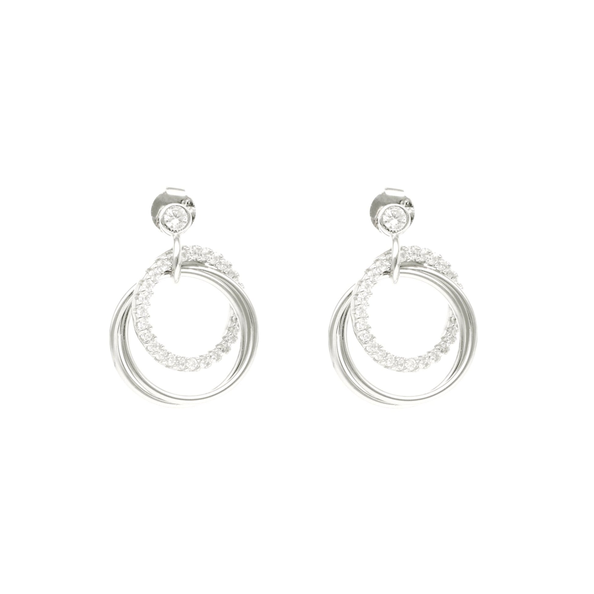 Brincos Círculos Pendentes em Prata com Zircónias - Loja do Ouro