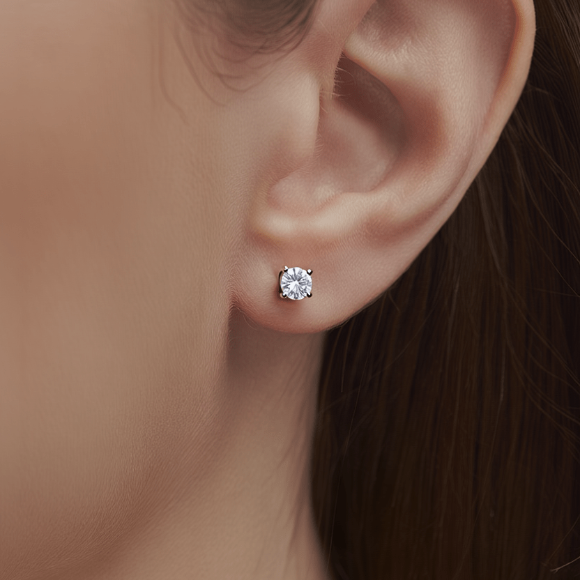 Brincos com Zircónia em Ouro Branco 19kl (5mm) - Loja do Ouro