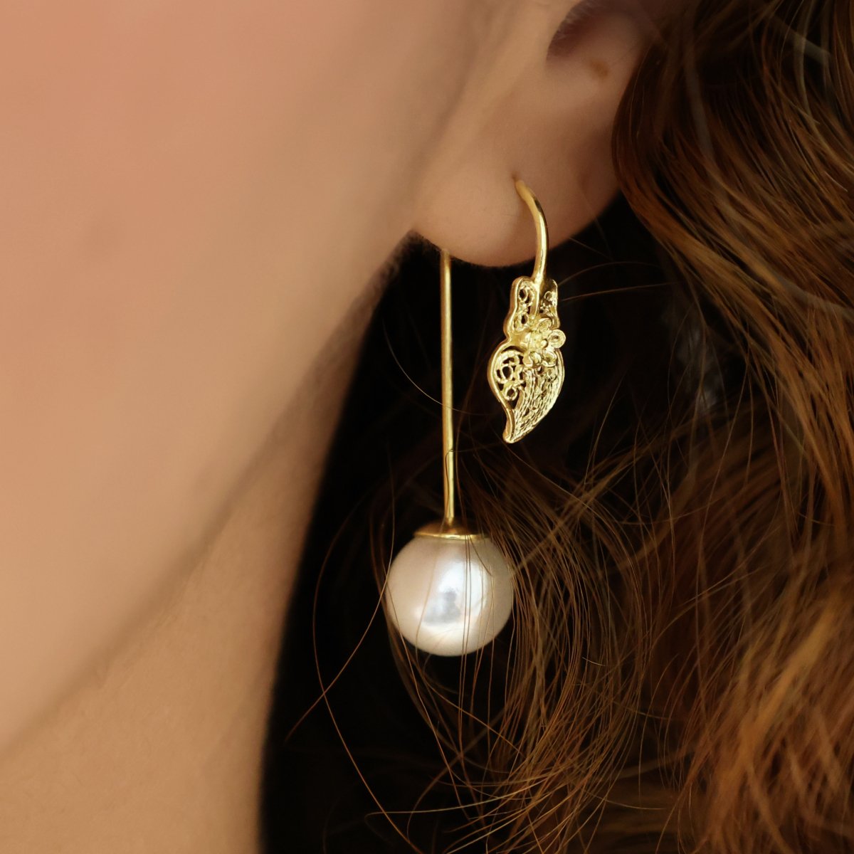 Pendientes Corazón de Viana en plata dorada con perla - Gold Store Premium