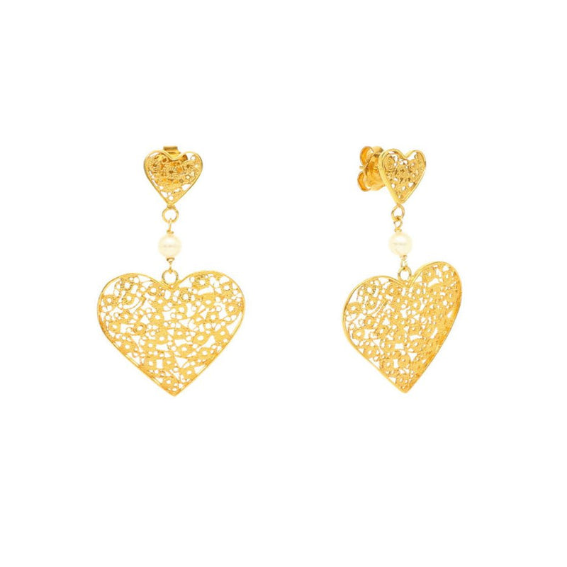 Brincos Coração do Norte em Prata Dourada (4cm) - Loja do Ouro