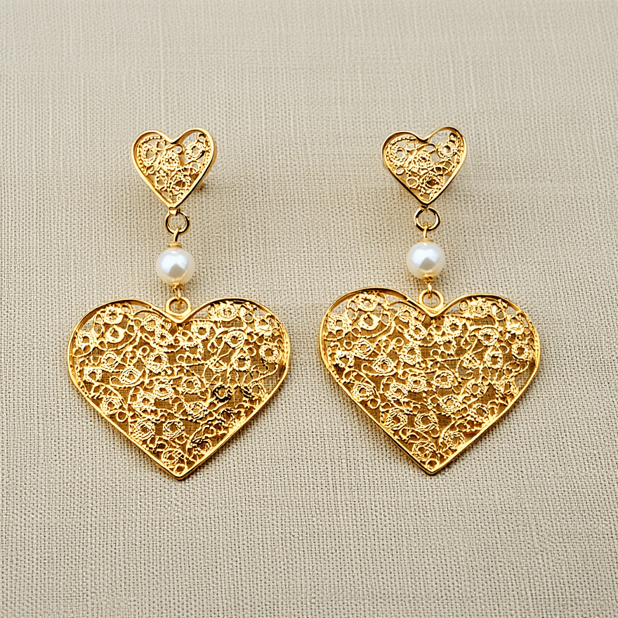 Brincos Coração do Norte em Prata Dourada (4cm) - Loja do Ouro