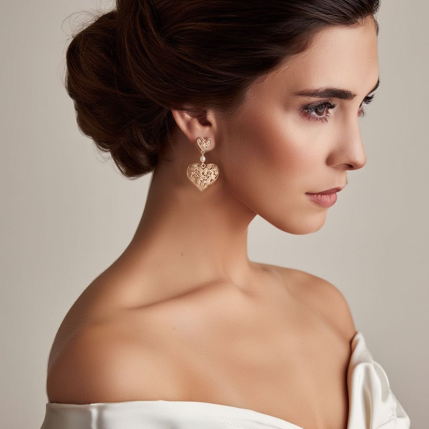 Brincos Coração do Norte em Prata Dourada (4cm) - Loja do Ouro