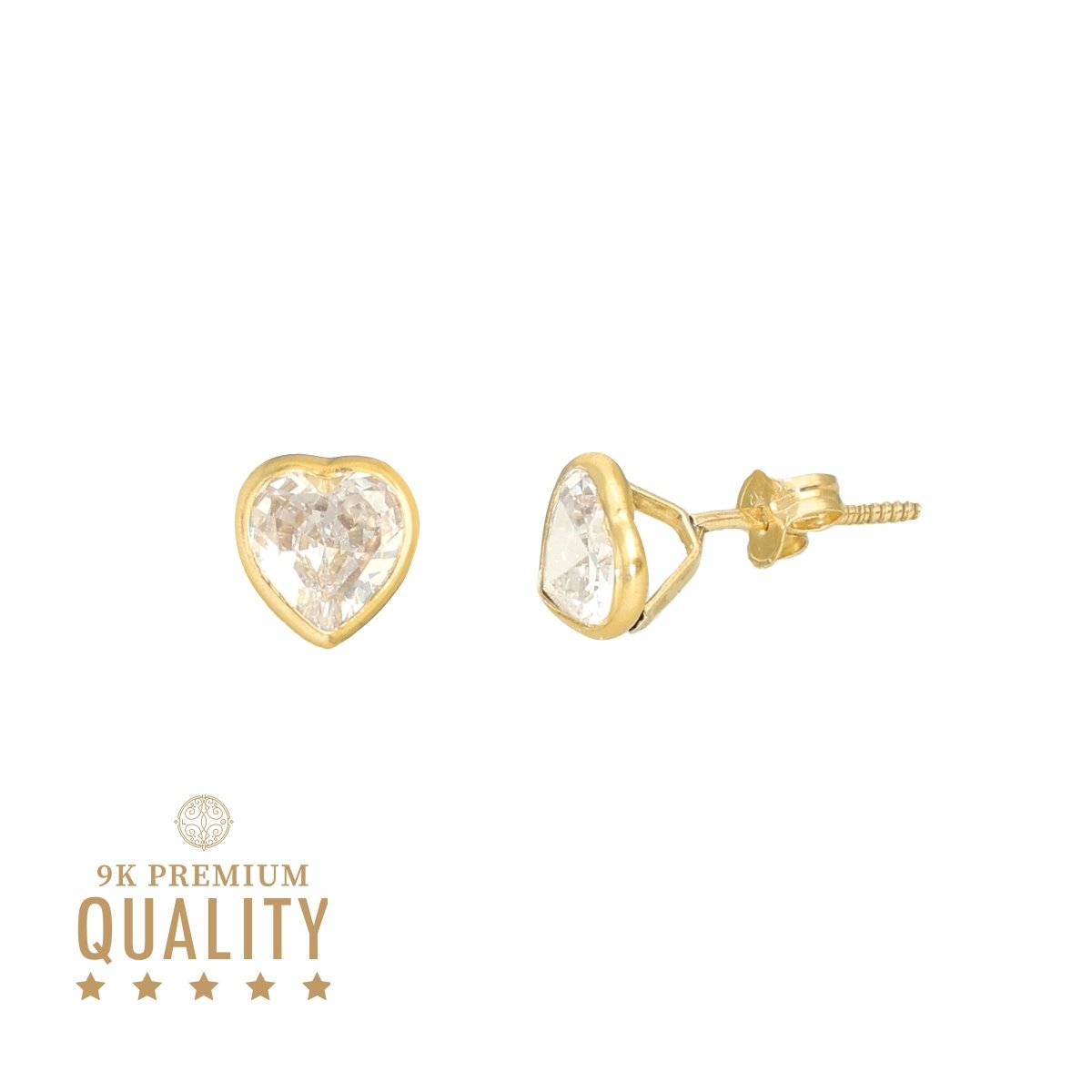 Brincos Coração em Ouro 9kl com Zircão (0.7cm) - Loja do Ouro