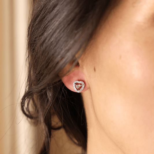 Brincos Coração em Prata com Pedra Rosa e Zircónias - Loja do Ouro