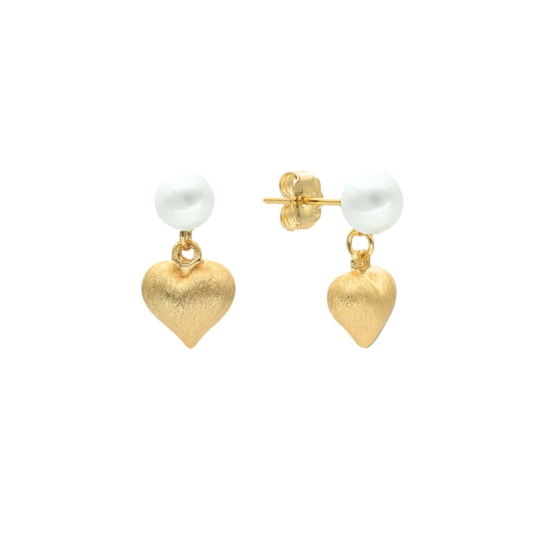 Brincos Coração em Prata Dourada com Pérola - Loja do Ouro