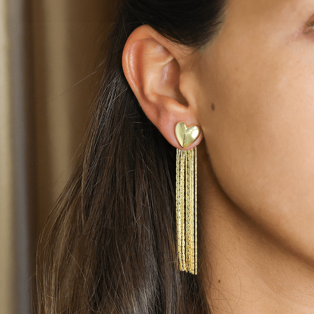 Brincos Coração em Prata Dourada Três Feitios - Loja do Ouro