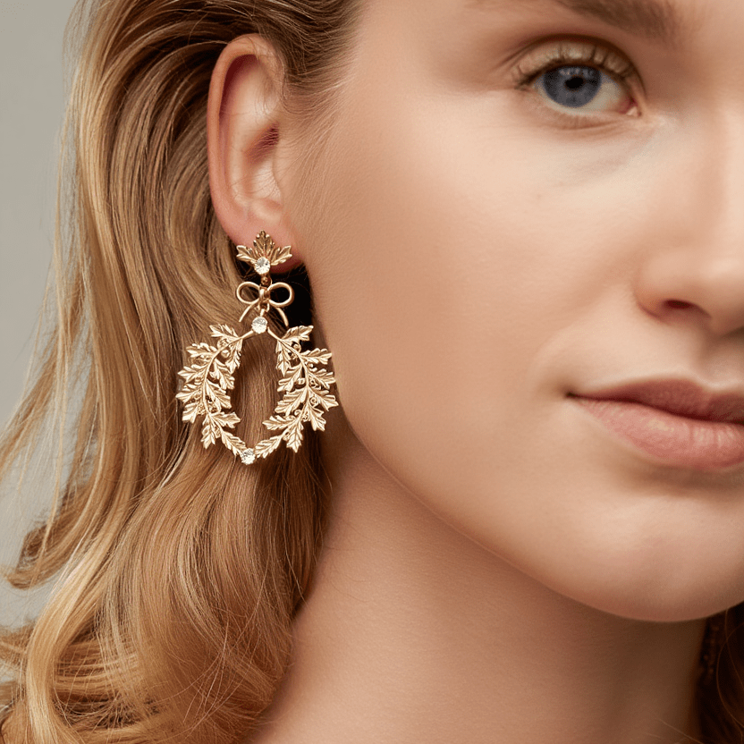 Brincos Coroa de Louros em Prata Dourada - Loja do Ouro