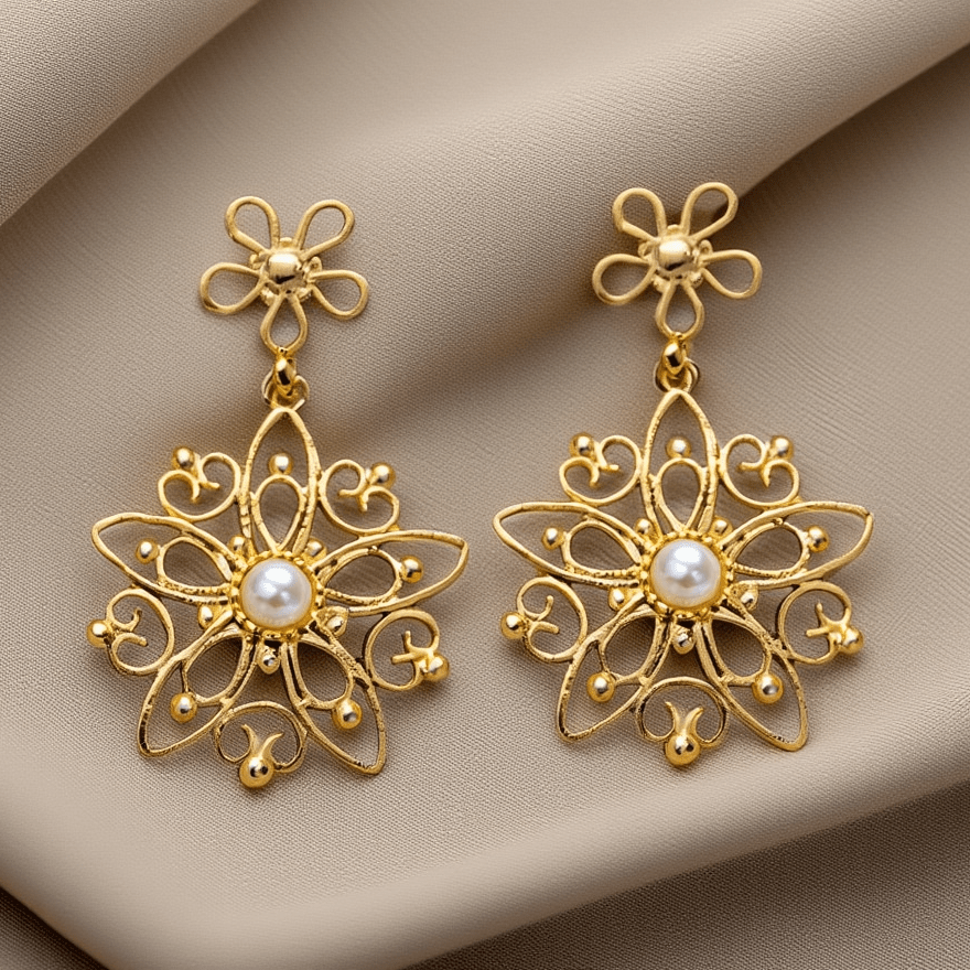 Brincos Dália em Prata Dourada (4.4cm) - Loja do Ouro