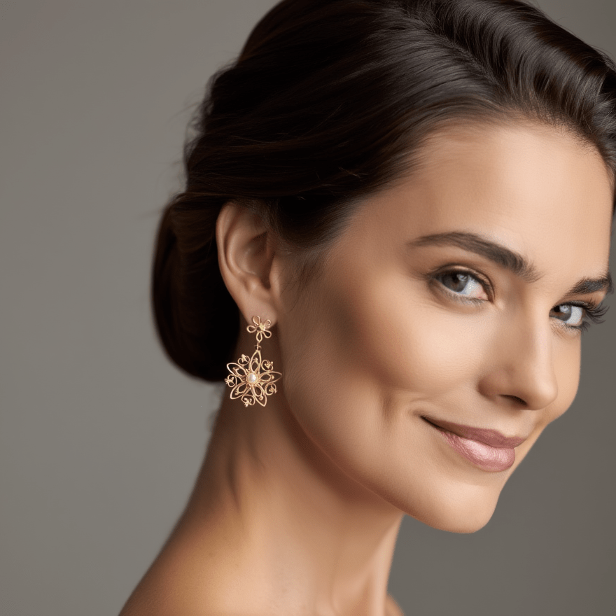 Brincos Dália em Prata Dourada (4.4cm) - Loja do Ouro