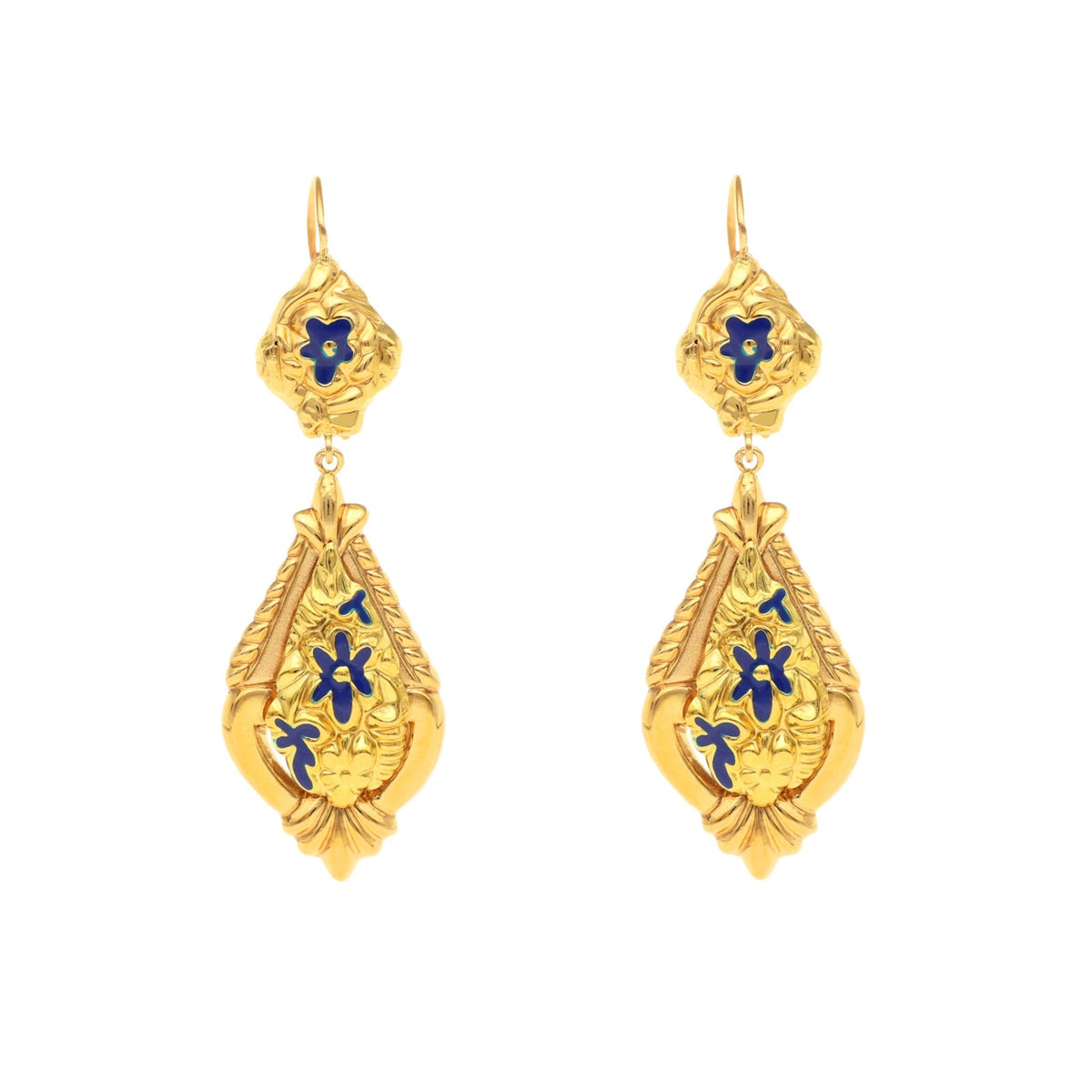 Pendientes Dona Flor en oro 19kl con esmalte azul - Gold Store Premium