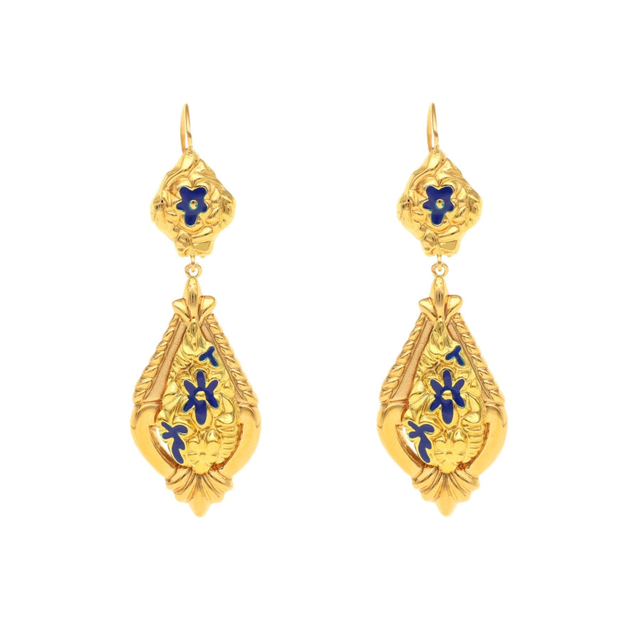Pendientes Dona Flor en oro 19kl con esmalte azul - Gold Store Premium